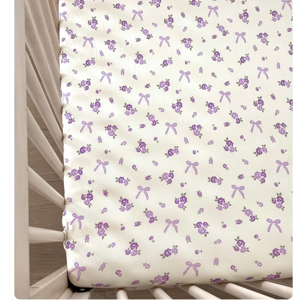 In My Jammers Floral Crib Sheet in Purple and White